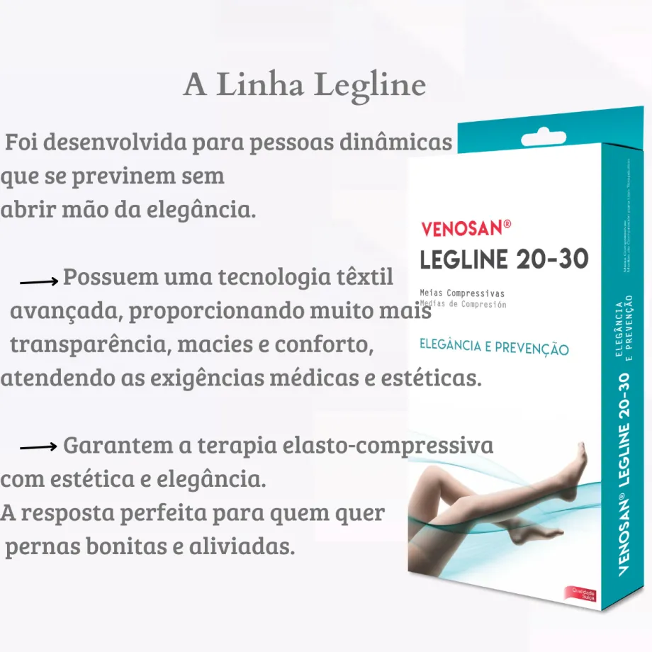 Meia Venosan Legline Compressão 20-30 mmHg, 3/4 Cor Preto