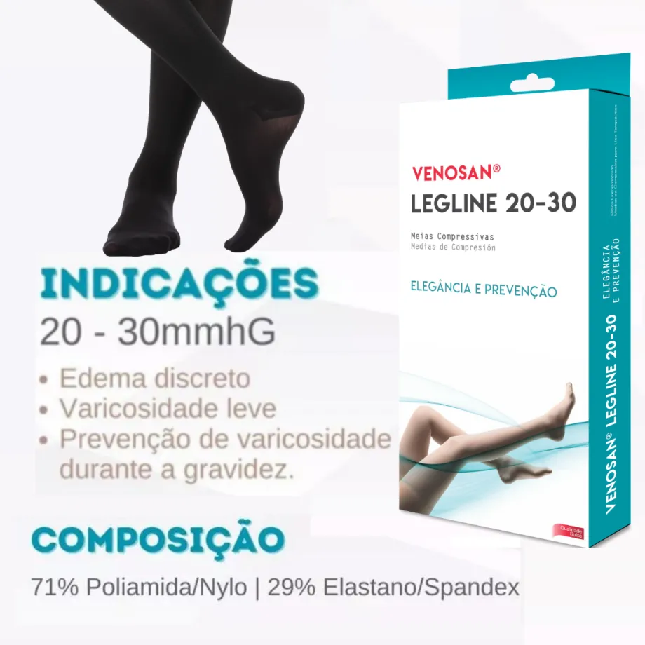 Meia Venosan Legline Compressão 20-30 mmHg, 3/4 Cor Preto